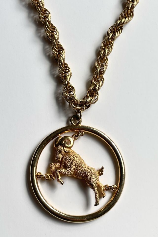 Vintage Gold Aries Ram Medallion Necklace Selected By Ankh By Racquel #1