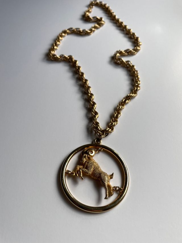 Vintage Gold Aries Ram Medallion Necklace Selected By Ankh By Racquel #3
