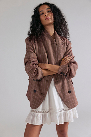 Dean Double-Breasted Blazer Jacket by Free People in Brown, Size: S