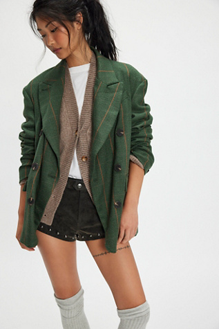 Dean Double-Breasted Blazer Jacket at Free People in Green Combo, Size: XL