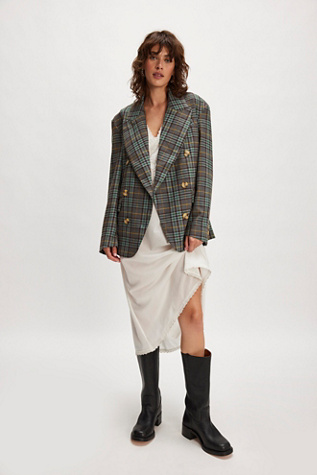 Dean Double-Breasted Blazer Jacket at Free People in Yellow Combo, Size: XL