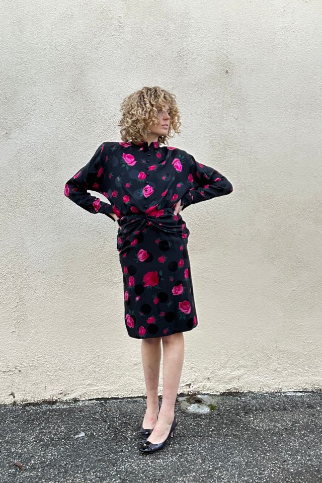 Nina Ricci Boutique Black Silk Rose Dress Selected by The Curatorial Dept. #1