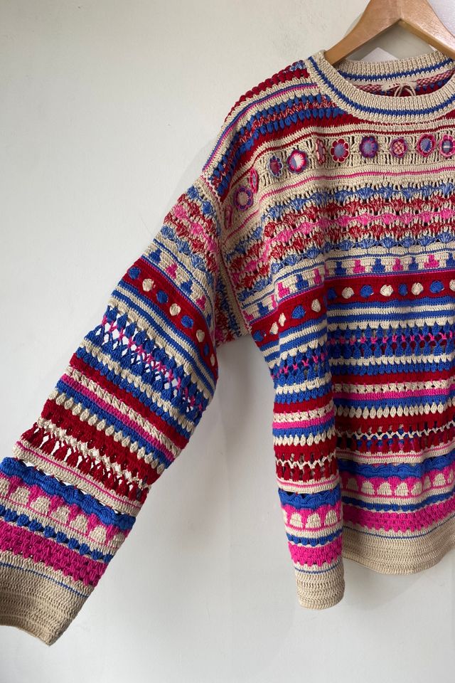 Pero Hand Knit Crochet Floral Faire Isle Sweater Selected by The Curatorial Dept. #2