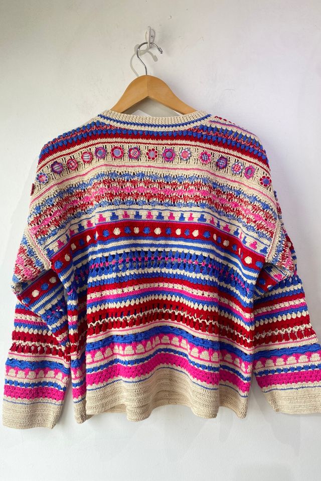 Pero Hand Knit Crochet Floral Faire Isle Sweater Selected by The Curatorial Dept. #3