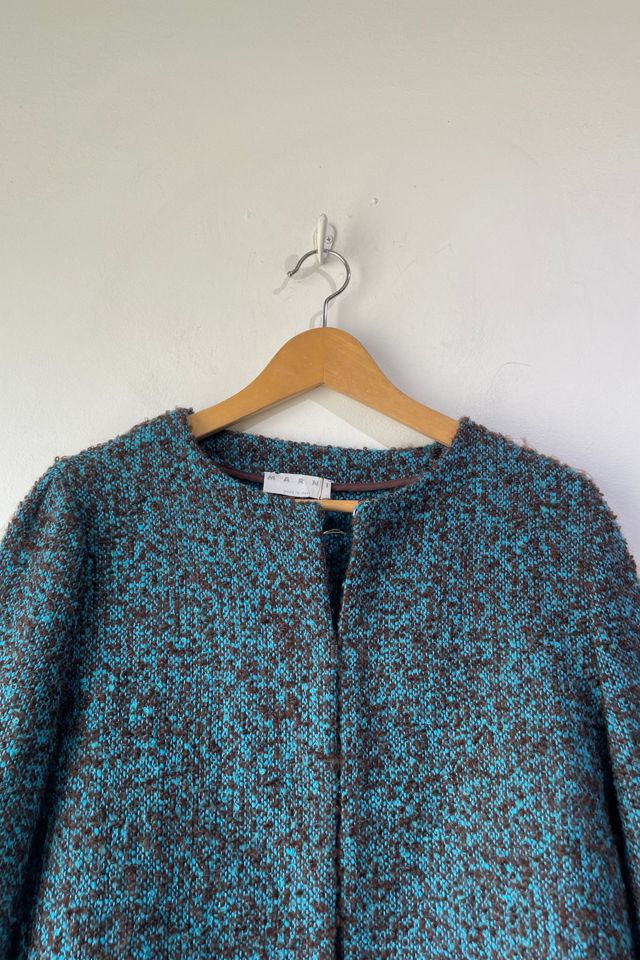 Marni Brown Aqua Tweed Mini Ruffle Blazer Selected by The Curatorial Dept. #1