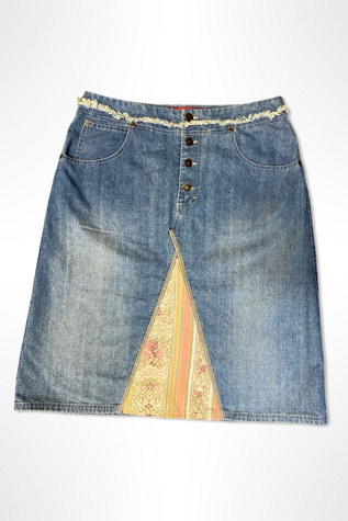 1990s Denim Brocade Patchwork Skirt Selected By Ritual Vintage