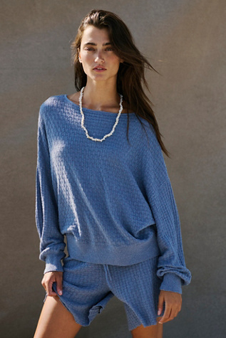 Rowan Sweater Short Co-Ord by free-est at Free People in Blue Suede, Size: XL