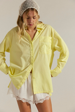 We The Free Hallie French Cuff Shirt at Free People in Tender Yellow, Size: XL