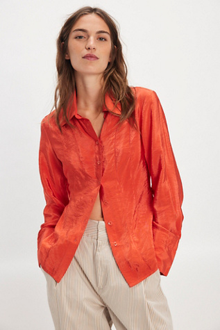 Something Silky Shirt at Free People in Cherry Tomato, Size: XS