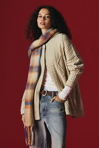 Highland Plaid Skinny Scarf at Free People in Ivory Combo
