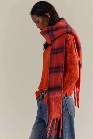 Highland Plaid Skinny Scarf at Free People in Pink