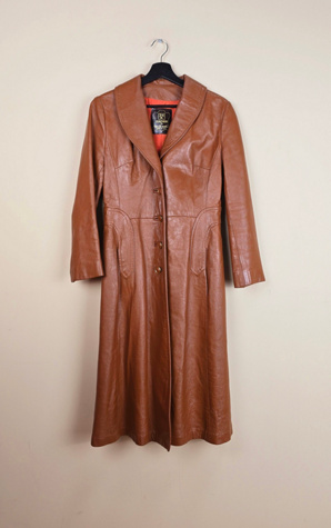 Vintage 24K By Dandi Modes Brown Leather Trench Coat Selected By The Igala NYC