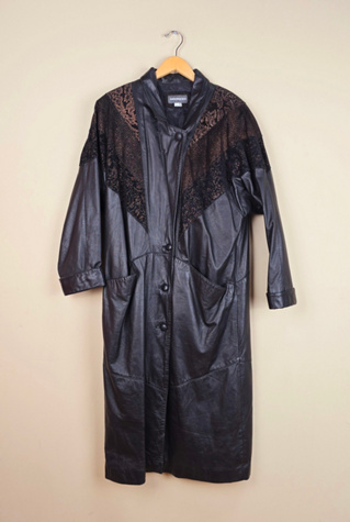 80s Vintage Black Leather Trench Coat Selected By The Igala NYC