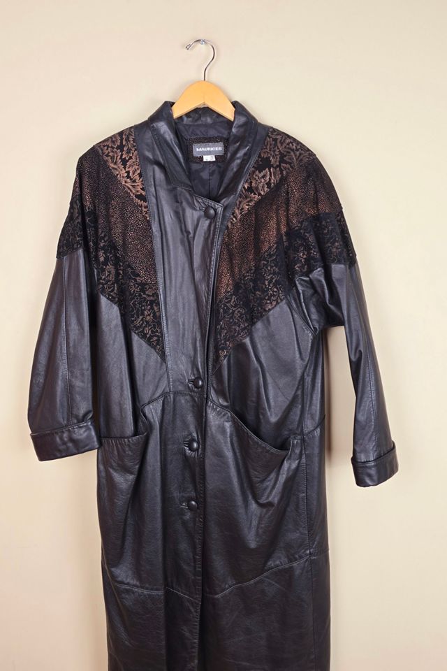 80s Vintage Black Leather Trench Coat Selected By The Igala NYC #1