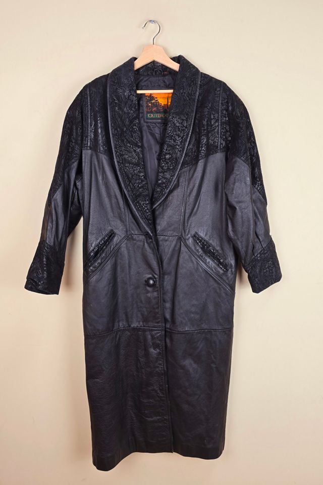 90s Vintage Black Leather Trench Coat Selected By The Igala NYC #1