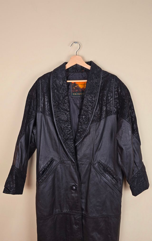 90s Vintage Black Leather Trench Coat Selected By The Igala NYC #2