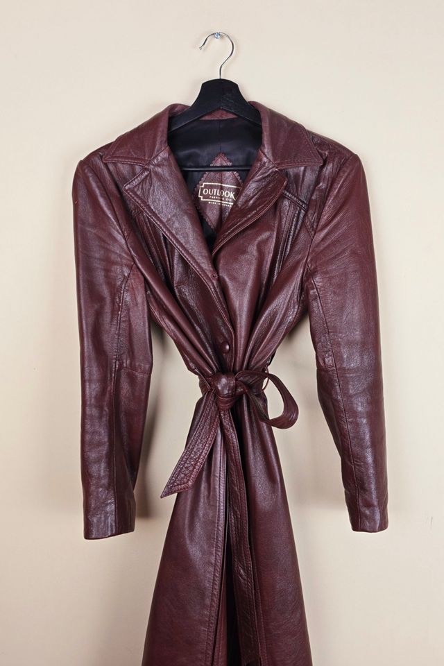 90s Vintage Brown Leather Trench Coat Selected By The Igala NYC #1