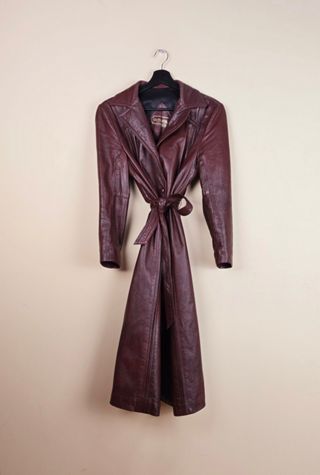90s Vintage Brown Leather Trench Coat Selected By The Igala NYC