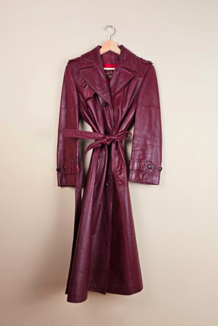 90s Vintage Burgundy Leather Trench Coat Selected By The