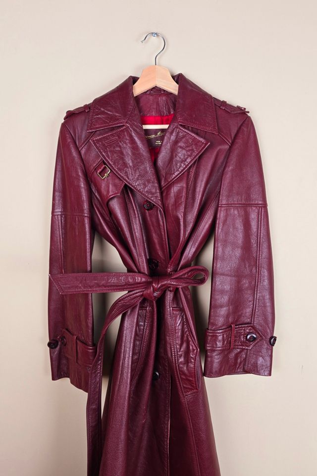 90s Vintage Burgundy Leather Trench Coat Selected By The Igala NYC #1