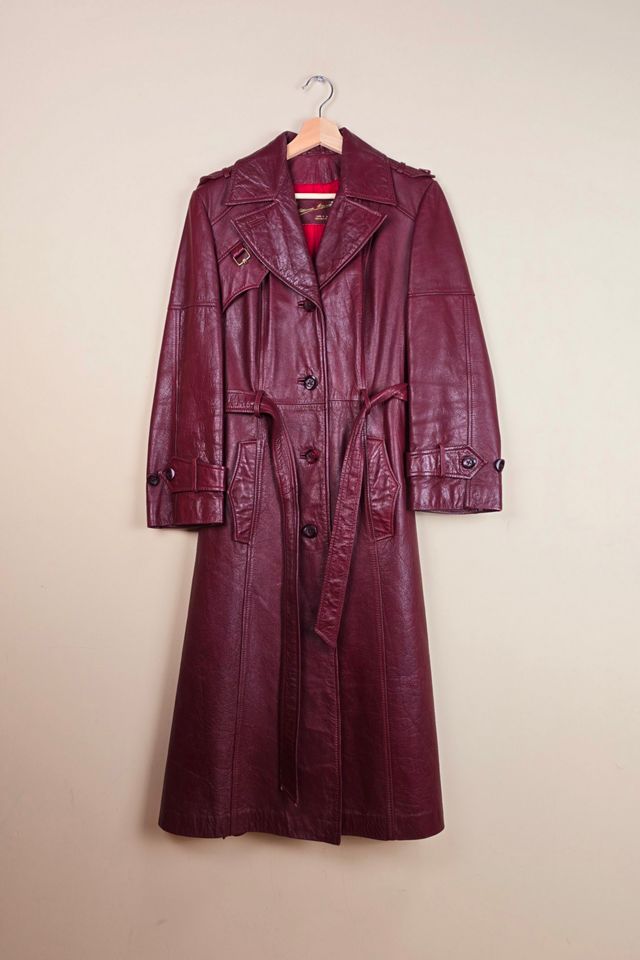 90s Vintage Burgundy Leather Trench Coat Selected By The Igala NYC #2