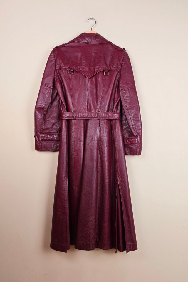 90s Vintage Burgundy Leather Trench Coat Selected By The Igala NYC #3
