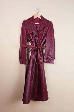 90s Vintage Burgundy Leather Trench Coat Selected By The Igala NYC