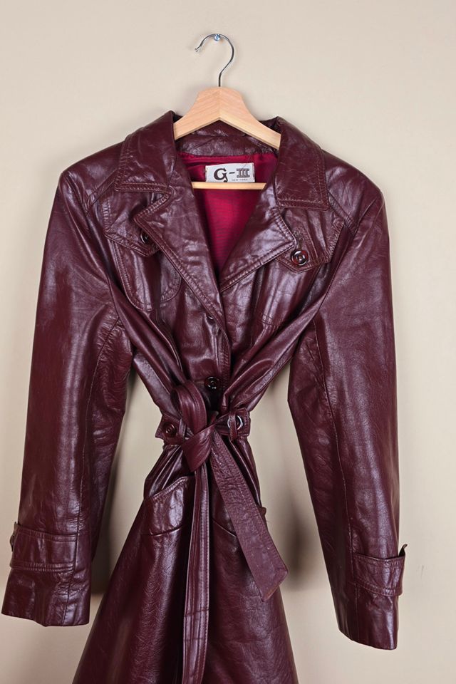 90s Vintage Burgundy Leather Trench Coat Selected By The Igala NYC #1