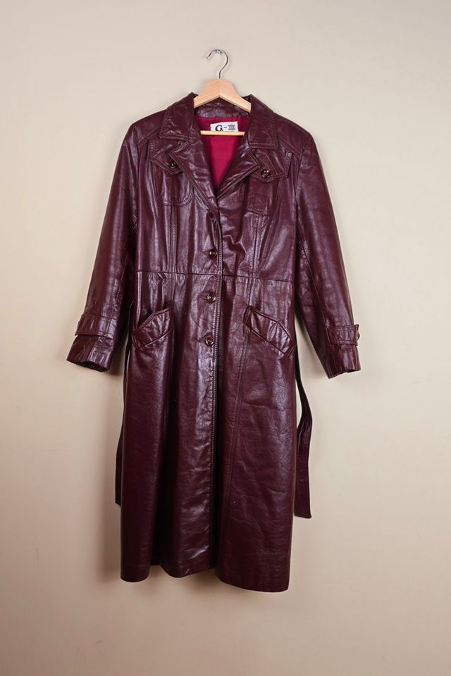 90s Vintage Burgundy Leather Trench Coat Selected By The Igala NYC #2