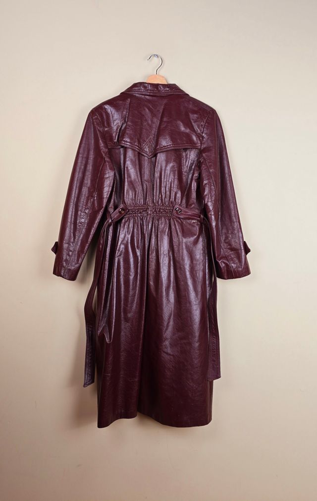 90s Vintage Burgundy Leather Trench Coat Selected By The Igala NYC #3