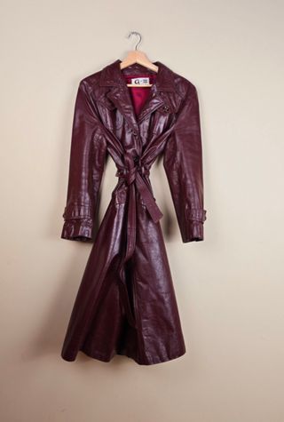 90s Vintage Burgundy Leather Trench Coat Selected By The Igala NYC