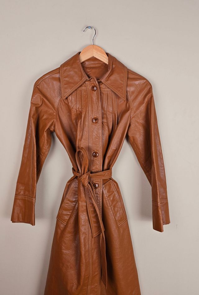 90s Vintage Brown Leather Trench Coat Selected By The Igala NYC #1