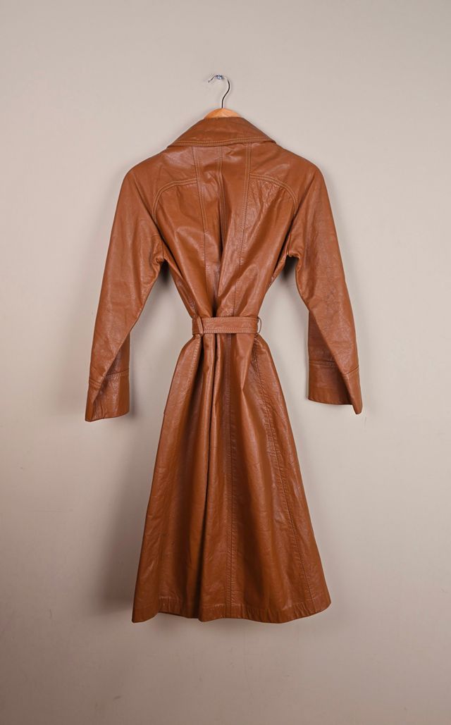 90s Vintage Brown Leather Trench Coat Selected By The Igala NYC #2