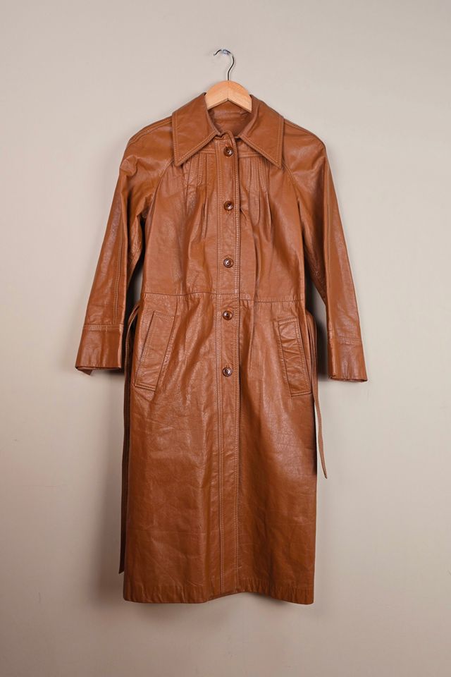 90s Vintage Brown Leather Trench Coat Selected By The Igala NYC #3