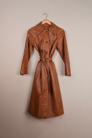 90s Vintage Brown Leather Trench Coat Selected By The Igala NYC