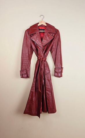 90s Wilsons Vintage Burgundy Leather Trench Coat Selected By The Igala NYC