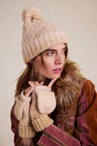 Free People Northern Lights Beanie and Scarf in Ivory and Green NWT Northern Lights Beanie + Scarf | Free People main image 3