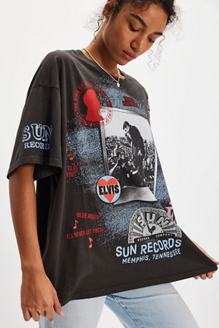 Elvis Presley Oversized Sun Records Tee by Daydreamer at Free People in Black