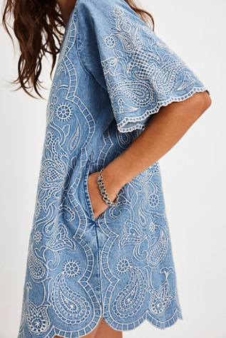 Harlow Embroidered Mini Dress by Free People in Blue, Size: XS