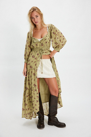 Morning Meadows Long-Sleeve Maxi Dress at Free People in Sage Combo, Size: Small