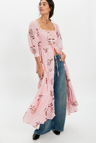 long sleeve spring midi dress Floral Print Long Sleeve Spring Flowy Midi Boho Dress, White / M main image 1