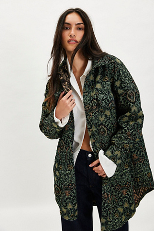 We The Free Tapestry Fog Jacquard Shirt Dress at Free People in Blue, Size: L