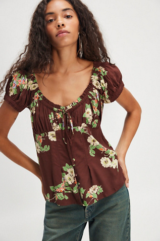 Amelia Printed Top by Free People in Brown, Size: S