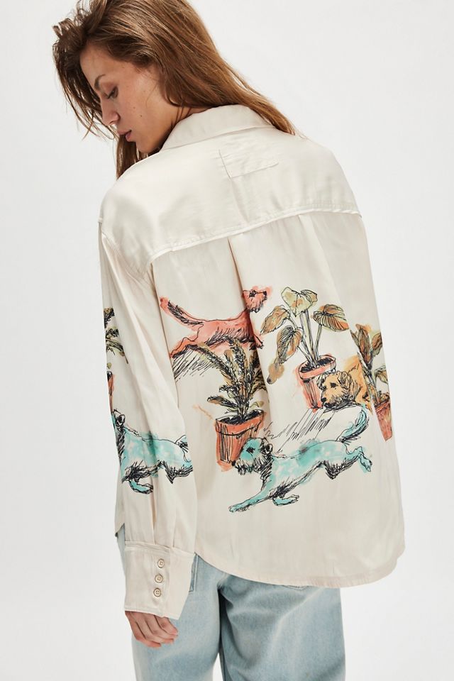 We The Free Watercolor Animal Printed Button Down #1