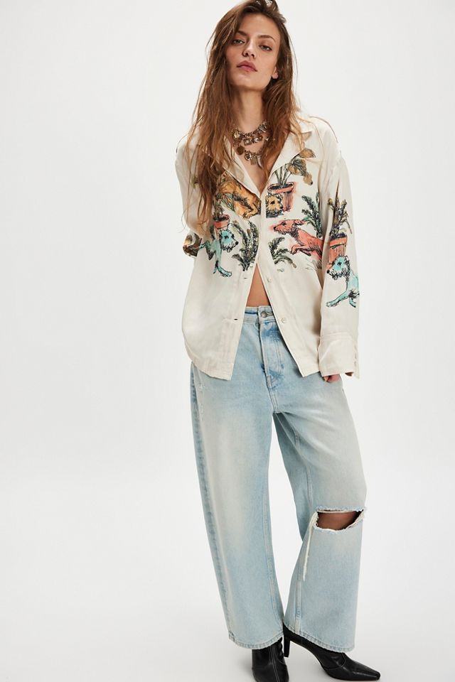 We The Free Watercolor Animal Printed Button Down #2