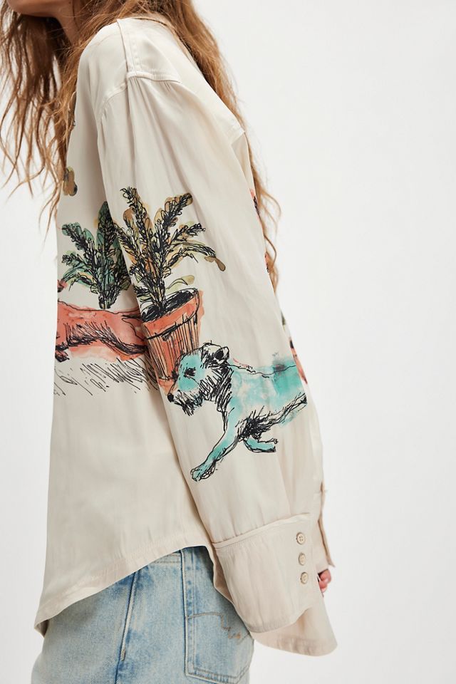 We The Free Watercolor Animal Printed Button Down #3