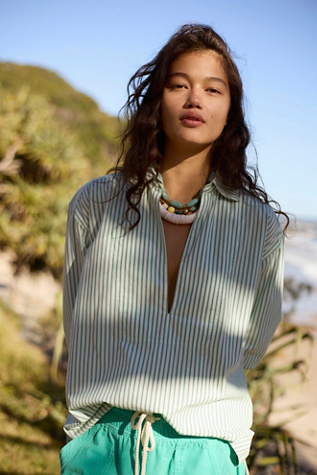 We The Free August Striped Pullover at Free People in Green, Size: XS