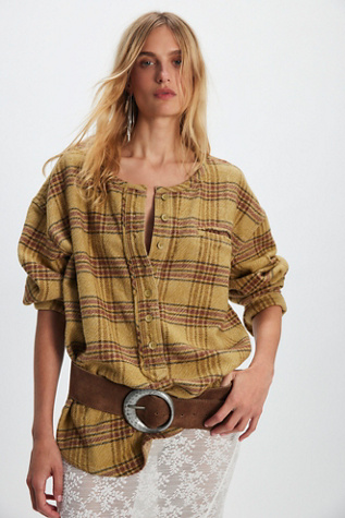 We The Free Plaid Dreaming Pullover at Free People in Yellow, Size: XL