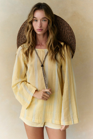 Salt And Stripes Short Co-Ord by free-est at Free People in Daffodil Combo, Size: XS