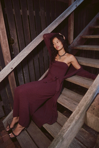 Lottie Solid Sweater Dress Set by free-est at Free People in Brown, Size: XS